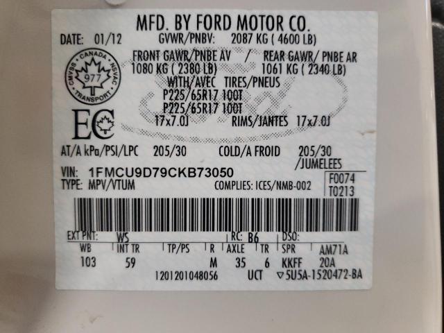 Photo 10 from auction – 2012 FORD ESCAPE XLT with VIN 1FMCU9D79CKB73050