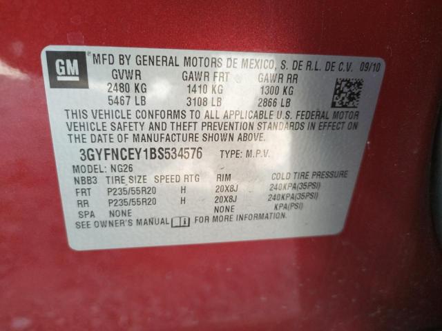 Photo 10 from auction – 2011 CADILLAC SRX PREMIU with VIN 3GYFNCEY1BS534576