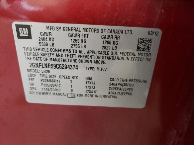 Photo 10 from auction – 2012 CHEVROLET EQUINOX LT with VIN 2GNFLNE59C6294374