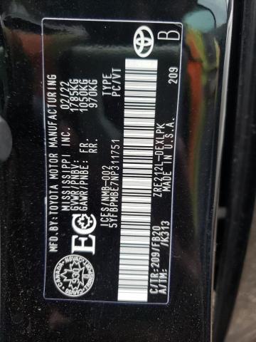 Photo 10 from auction – 2022 TOYOTA COROLLA LE with VIN 5YFBPMBE7NP311751
