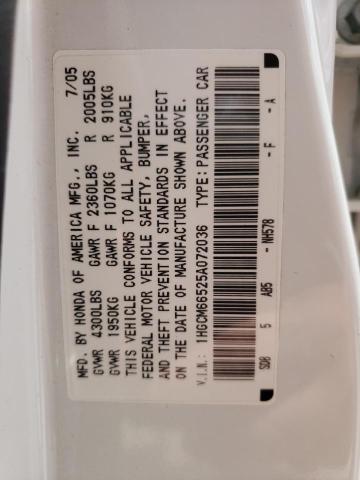 Photo 10 from auction – 2005 HONDA ACCORD with VIN 1HGCM66525A072036