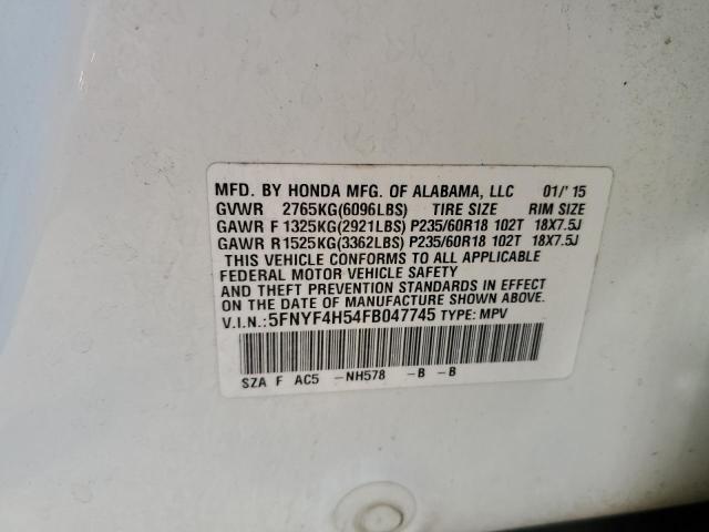 Photo 10 from auction – 2015 HONDA PILOT EXL with VIN 5FNYF4H54FB047745