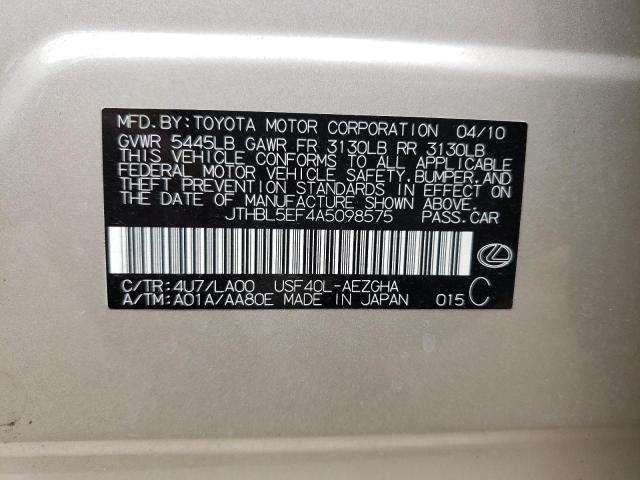 Photo 10 from auction – 2010 LEXUS LS 460 with VIN JTHBL5EF4A5098575