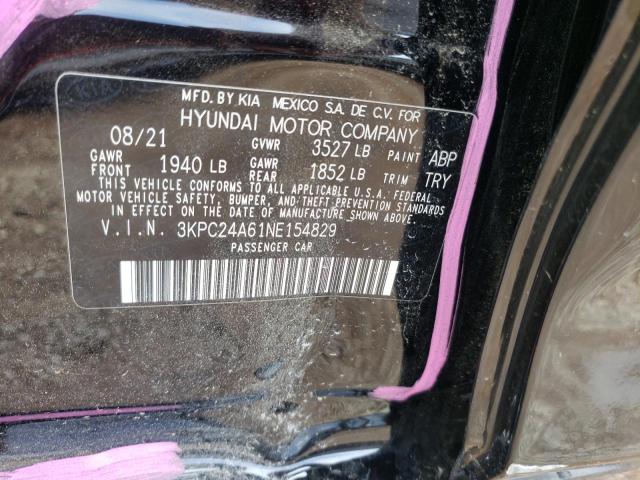 Photo 10 from auction – 2022 HYUNDAI ACCENT SE with VIN 3KPC24A61NE154829