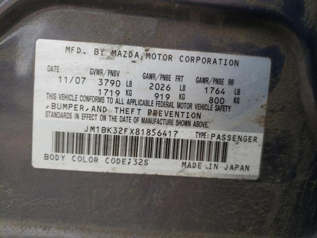 Photo 10 from auction – 2008 MAZDA 3 I with VIN JM1BK32FX81856417