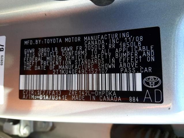 Photo 10 from auction – 2009 TOYOTA COROLLA MA with VIN 2T1KU40E49C152107