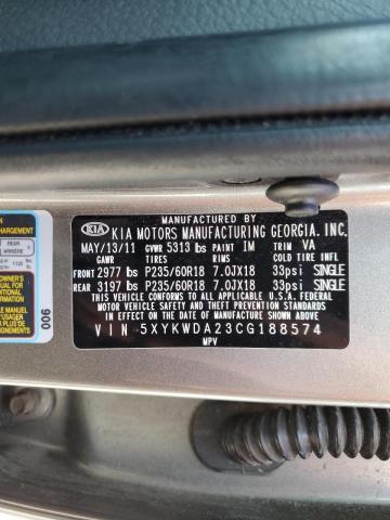 Photo 10 from auction – 2012 KIA SORENTO SX with VIN 5XYKWDA23CG188574
