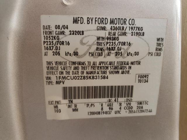 Photo 10 from auction – 2005 FORD ESCAPE XLS with VIN 1FMCU02Z85KB31584