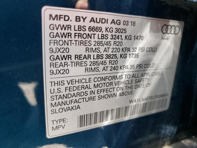 Photo 10 from auction – 2018 AUDI Q7 PREMIUM with VIN WA1LAAF72JD036684
