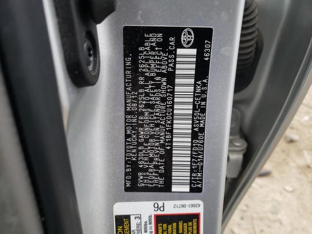 Photo 10 from auction – 2012 TOYOTA CAMRY BASE with VIN 4T1BF1FK0CU160717