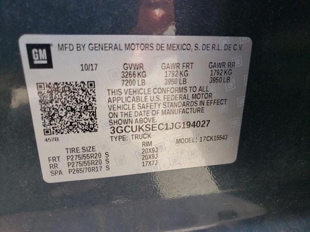 Photo 10 from auction – 2018 CHEVROLET SILVERADO with VIN 3GCUKSEC1JG194027