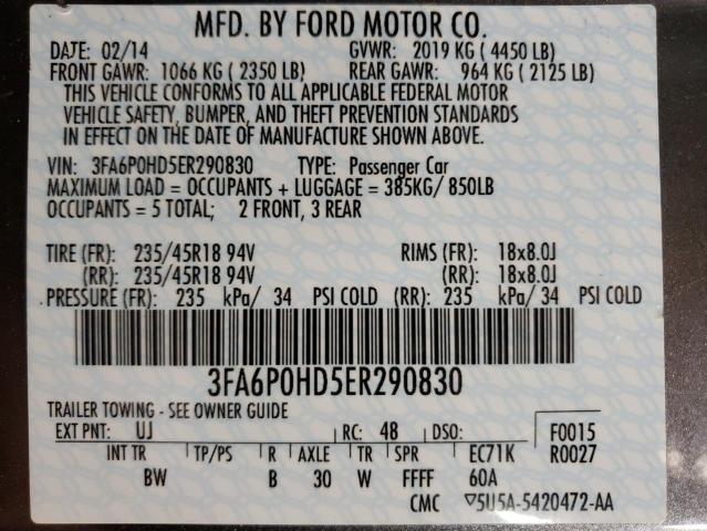 Photo 10 from auction – 2014 FORD FUSION SE with VIN 3FA6P0HD5ER290830