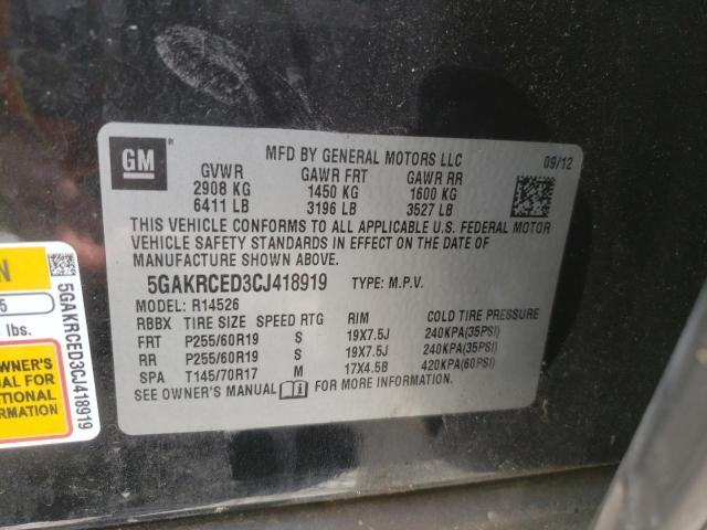 Photo 10 from auction – 2012 BUICK ENCLAVE with VIN 5GAKRCED3CJ418919