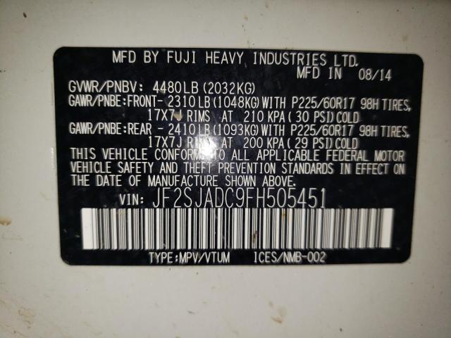 Photo 10 from auction – 2015 SUBARU FORESTER 2 with VIN JF2SJADC9FH505451