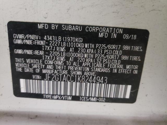 Photo 10 from auction – 2019 SUBARU CROSSTREK with VIN JF2GTACC1K8244943