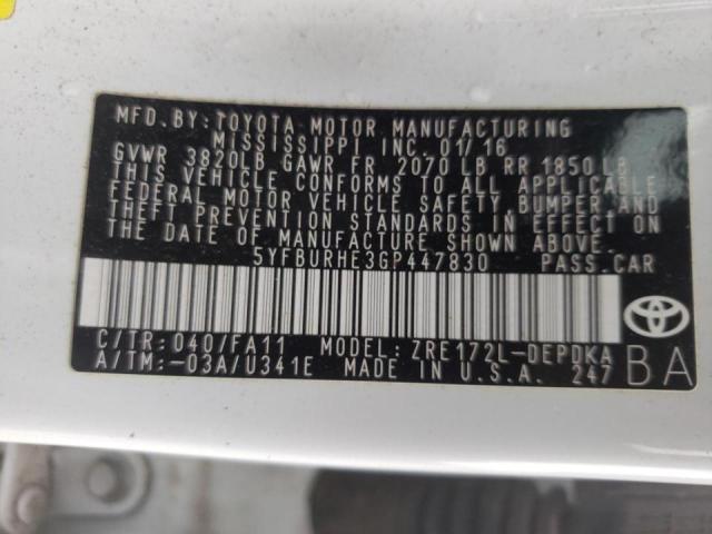 Photo 10 from auction – 2016 TOYOTA COROLLA L with VIN 5YFBURHE3GP447830