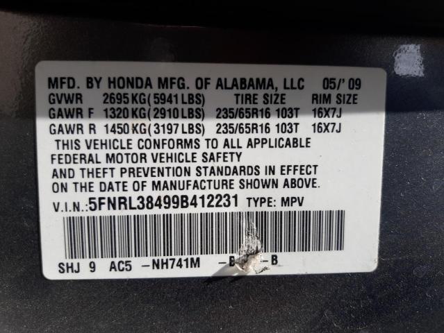 Photo 10 from auction – 2009 HONDA ODYSSEY EX with VIN 5FNRL38499B412231