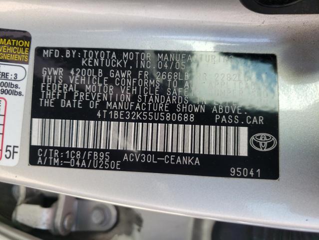Photo 10 from auction – 2005 TOYOTA CAMRY LE with VIN 4T1BE32K55U580688