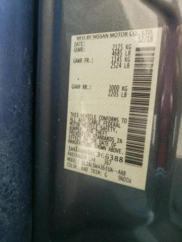 Photo 10 from auction – 2019 NISSAN MAXIMA S with VIN 1N4AA6AV8KC366388