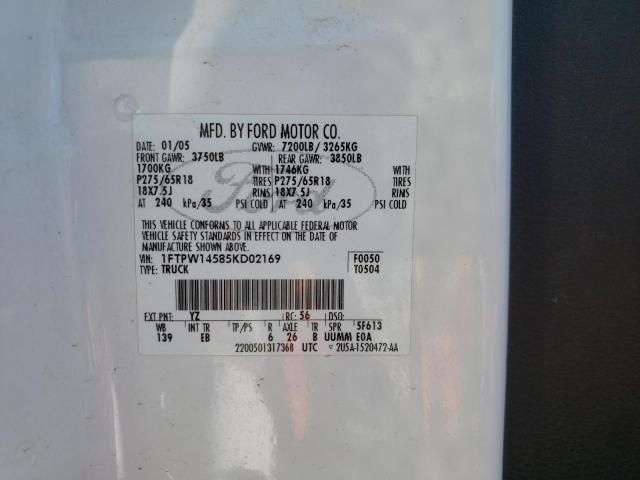 Photo 10 from auction – 2005 FORD F150 SUPER with VIN 1FTPW14585KD02169