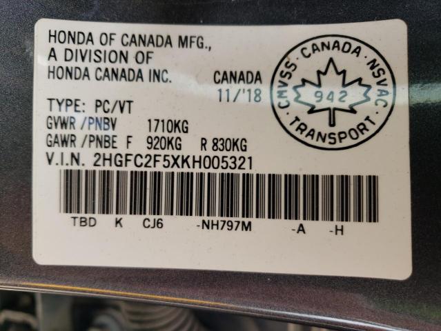 Photo 10 from auction – 2019 HONDA CIVIC LX with VIN 2HGFC2F5XKH005321