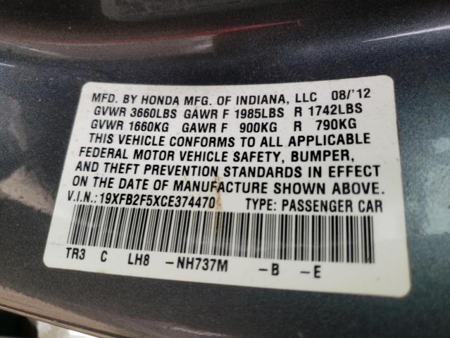 Photo 10 from auction – 2012 HONDA CIVIC LX with VIN 19XFB2F5XCE374470