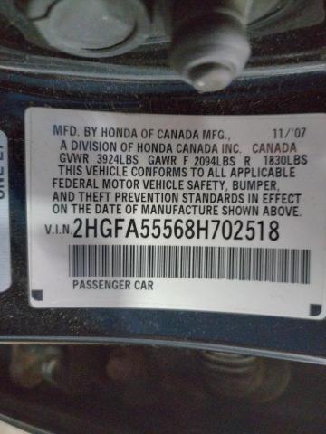Photo 10 from auction – 2008 HONDA CIVIC SI with VIN 2HGFA55568H702518