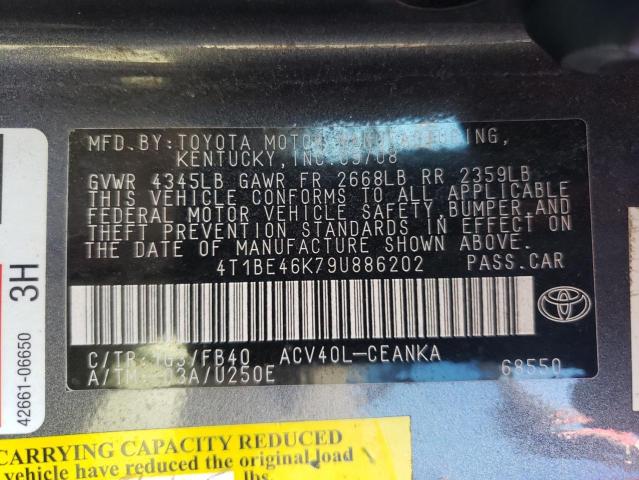 Photo 10 from auction – 2009 TOYOTA CAMRY BASE with VIN 4T1BE46K79U886202