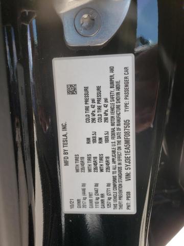 Photo 10 from auction – 2021 TESLA MODEL 3 with VIN 5YJ3E1EA5MF087505