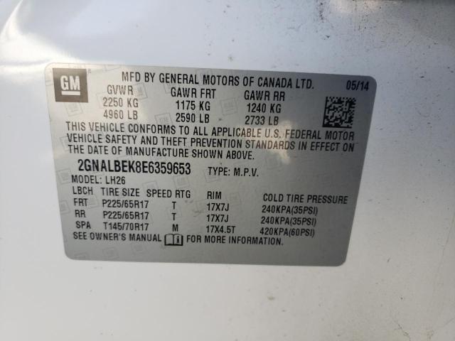 Photo 10 from auction – 2014 CHEVROLET EQUINOX LT with VIN 2GNALBEK8E6359653