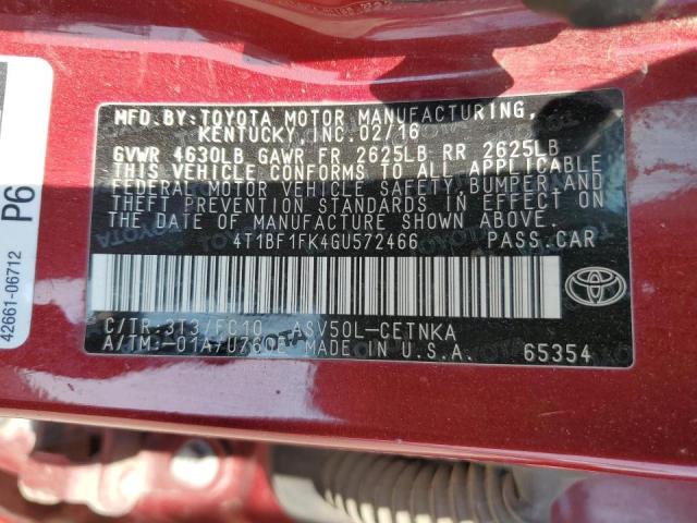 Photo 10 from auction – 2016 TOYOTA CAMRY LE with VIN 4T1BF1FK4GU572466