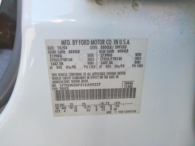 Photo 10 from auction – 2001 FORD F250 SUPER with VIN 1FTNW20F51EA95227