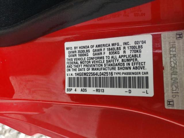 Photo 10 from auction – 2004 HONDA CIVIC LX with VIN 1HGEM22564L042516