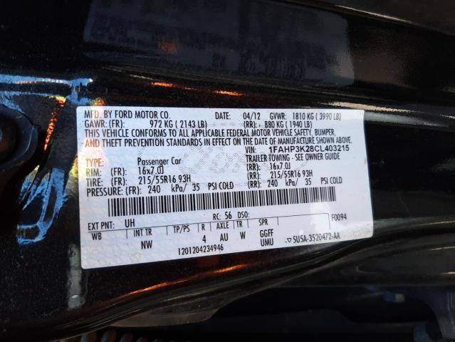 Photo 10 from auction – 2012 FORD FOCUS SE with VIN 1FAHP3K28CL403215