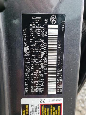 Photo 10 from auction – 2010 TOYOTA CAMRY BASE with VIN 4T1BF3EK0AU032598