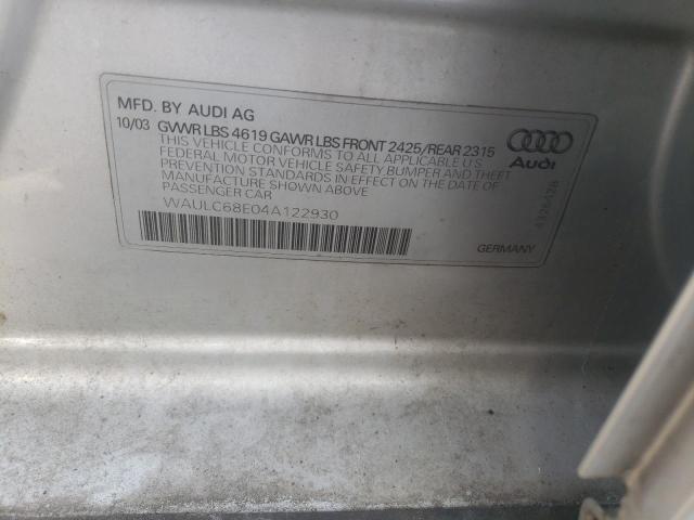 Photo 10 from auction – 2004 AUDI A4 QUATTRO with VIN WAULC68E04A122930
