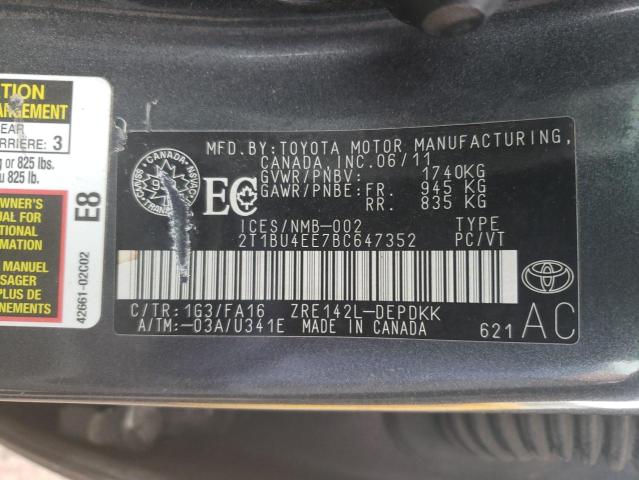 Photo 10 from auction – 2011 TOYOTA COROLLA BA with VIN 2T1BU4EE7BC647352