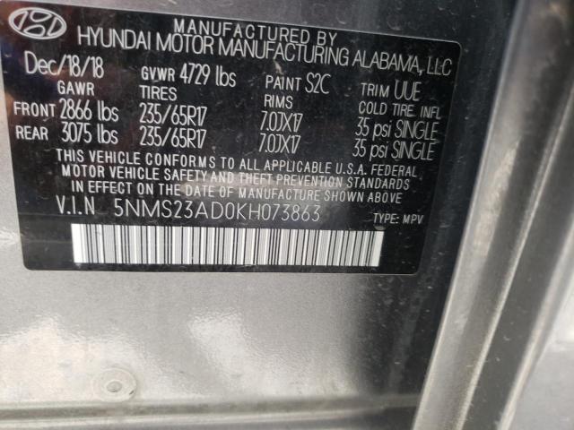 Photo 10 from auction – 2019 HYUNDAI SANTA FE S with VIN 5NMS23AD0KH073863