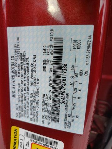 Photo 10 from auction – 2019 FORD FUSION SPO with VIN 3FA6P0VPXKR119386