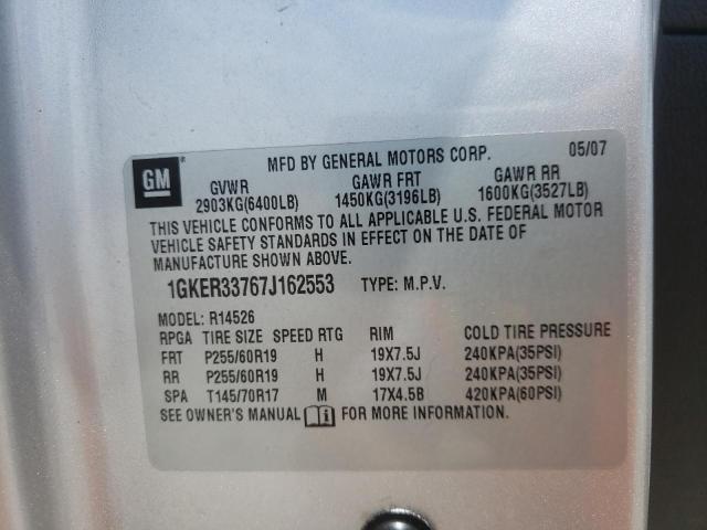 Photo 10 from auction – 2007 GMC ACADIA SLT with VIN 1GKER33767J162553