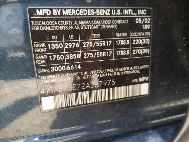 Photo 10 from auction – 2002 MERCEDES-BENZ ML 500 with VIN 4JGAB75E22A357975