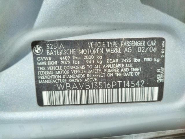 Photo 10 from auction – 2006 BMW 325 I with VIN WBAVB13516PT14542