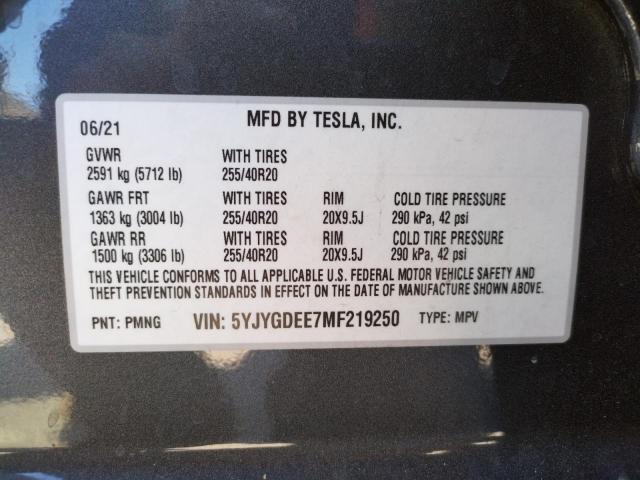 Photo 10 from auction – 2021 TESLA MODEL Y with VIN 5YJYGDEE7MF219250