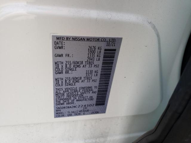 Photo 10 from auction – 2022 NISSAN PATHFINDER with VIN 5N1DR3BA2NC224502