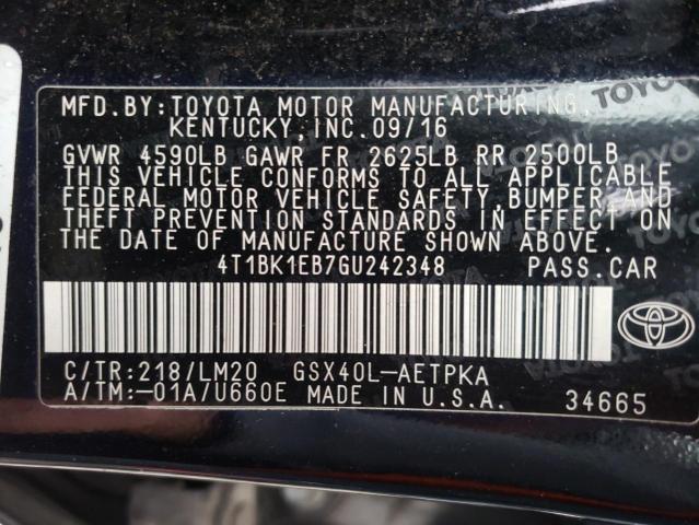 Photo 10 from auction – 2016 TOYOTA AVALON XLE with VIN 4T1BK1EB7GU242348