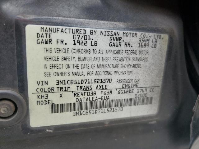 Photo 10 from auction – 2001 NISSAN SENTRA XE with VIN 3N1CB51D71L521570