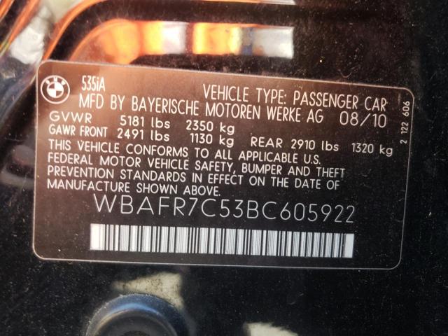 Photo 10 from auction – 2011 BMW 535 I with VIN WBAFR7C53BC605922