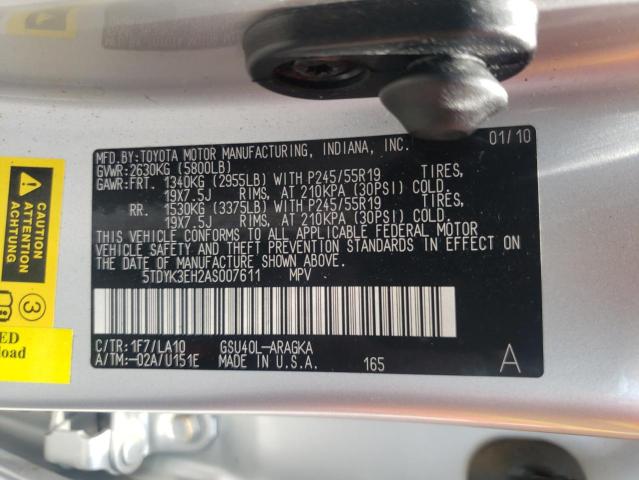 Photo 10 from auction – 2010 TOYOTA HIGHLANDER with VIN 5TDYK3EH2AS007611