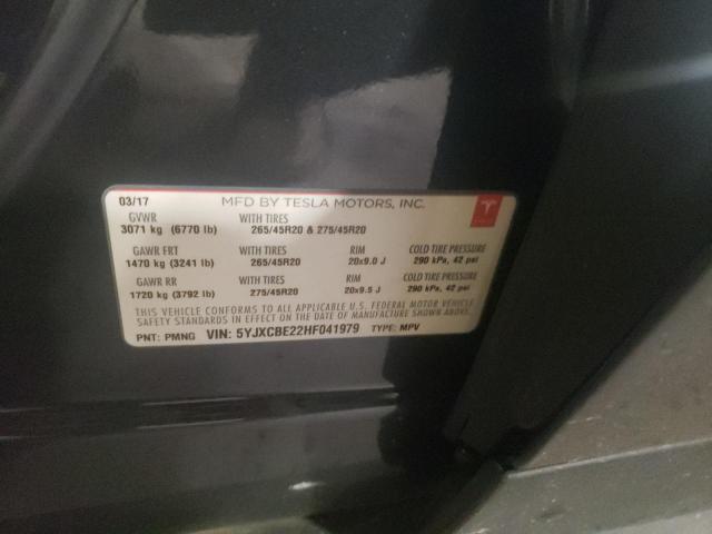 Photo 10 from auction – 2017 TESLA MODEL X with VIN 5YJXCBE22HF041979