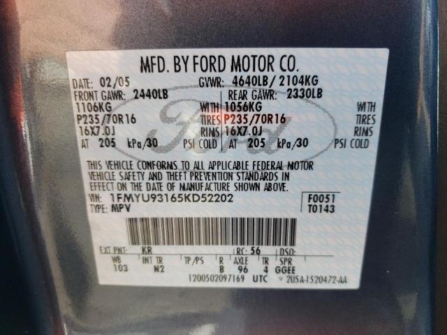 Photo 10 from auction – 2005 FORD ESCAPE XLT with VIN 1FMYU93165KD52202